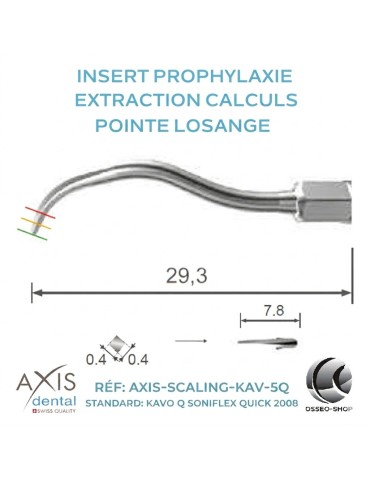 Insert Prophylaxie - Pointe standard, coupe losange - Extraction de calculs de toutes les surfaces dentaires