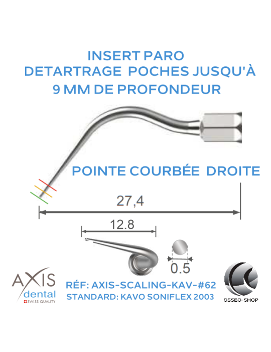 Insert paro - Pointe longue courbée à droite- nettoyage des poches