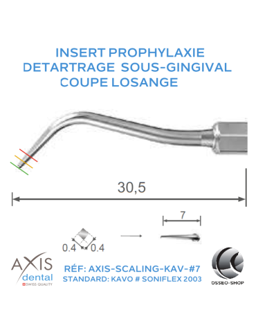 Insert prophylaxie - Coupe losange pour détartrage sous-gingival