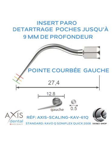 Insert paro - Pointe longue courbée à gauche - nettoyage des poches