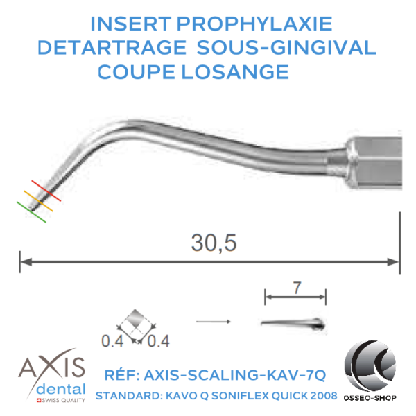 Insert prophylaxie - Coupe losange pour détartrage sous-gingival