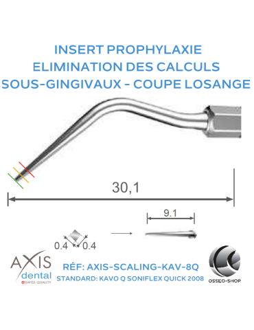 Insert prophylaxie - Coupe losange pour détartrage sous-gingival