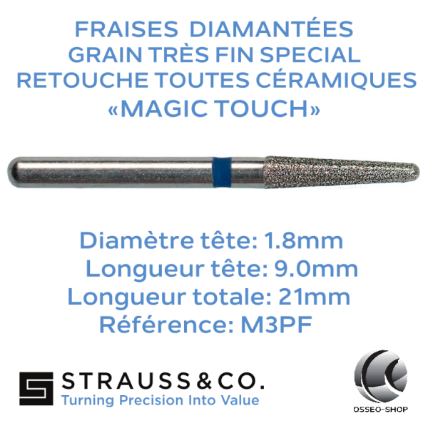 Fraise diamantée Conique à bout rond retouche céramique Magic Touch
