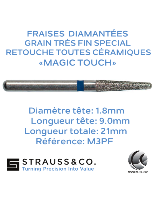 Fraise diamantée Conique à bout rond retouche céramique Magic Touch