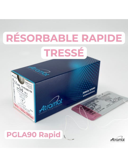 52.90€ - Boîte de 12 Sutures PGLA90 RAPID - Résorbable Rapide Tressé