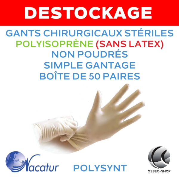 Destockage: 49.99€ boîte de 50 paires de gants stériles chirurgicaux Polyisoprène