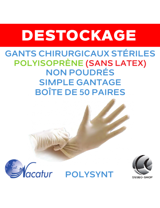 Destockage: 49.99€ boîte de 50 paires de gants stériles chirurgicaux Polyisoprène