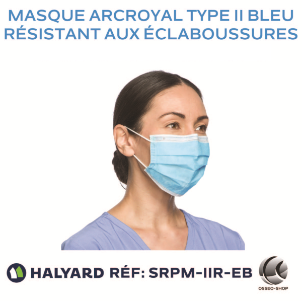 Masque résistant aux éclaboussures (sang et fluides buccaux), Type IIR ArcRoyal - boîte de 50 masques