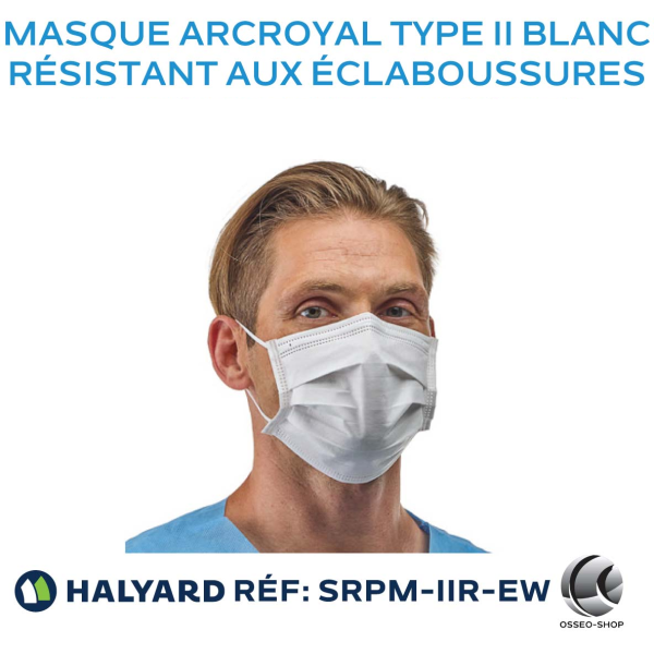 Masque résistant aux éclaboussures (sang et fluides buccaux), Type IIR ArcRoyal - boîte de 50 masques