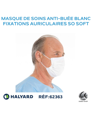 Masque de soins anti-buée avec fixations auriculaires SO SOFT. Blanc