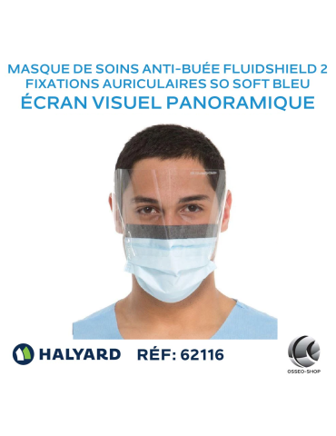 Masque de soins anti-buée FLUIDSHIELD* 2 avec fixations auriculaires SO SOFT bleu, avec écran visuel panoramique