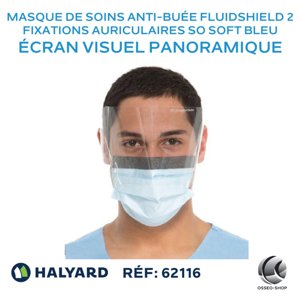 Masque de soins anti-buée avec écran visuel panoramique - boîte de 25 masques