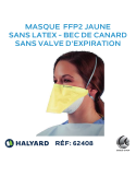 Masque type FFP2 jaune, sans latex en bec de canard et sans valve d'expiration - boîte de 50 masques