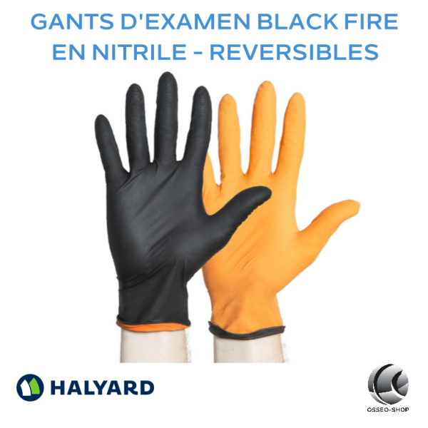 Gants  d'examen reversibles Black Fire - Nitrile