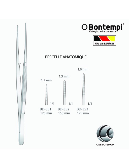 Précelle de bakey, droit, 1.6mm, 18cm - Bontempi - Made in Germany