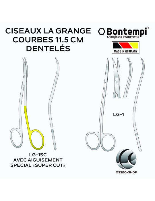 Ciseaux La Grange, courbes, pointus, dentelés 11,5 cm, Bontempi