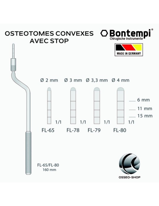 Ostéotomes convexes avec Stop - Bontempi