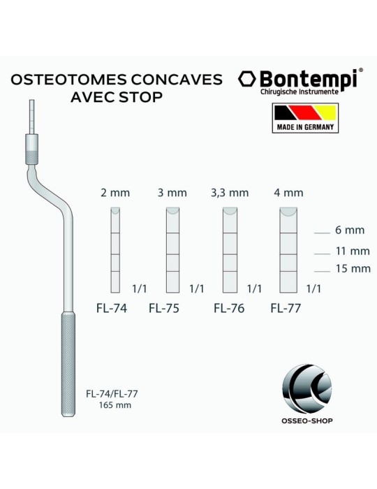 Ostéotomes concaves avec Stop - Bontempi